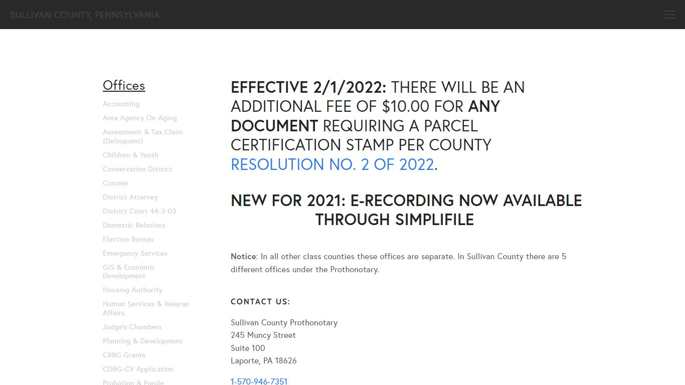Prothonotary, Recorder, Clerk of Courts & Register — Sullivan County ...